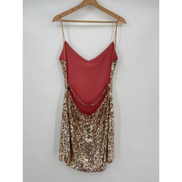 h:ours | NWT Vega Dress in Quartz Rose Gold Sequined Open Back Mini Dress L - Picture 6 of 15
